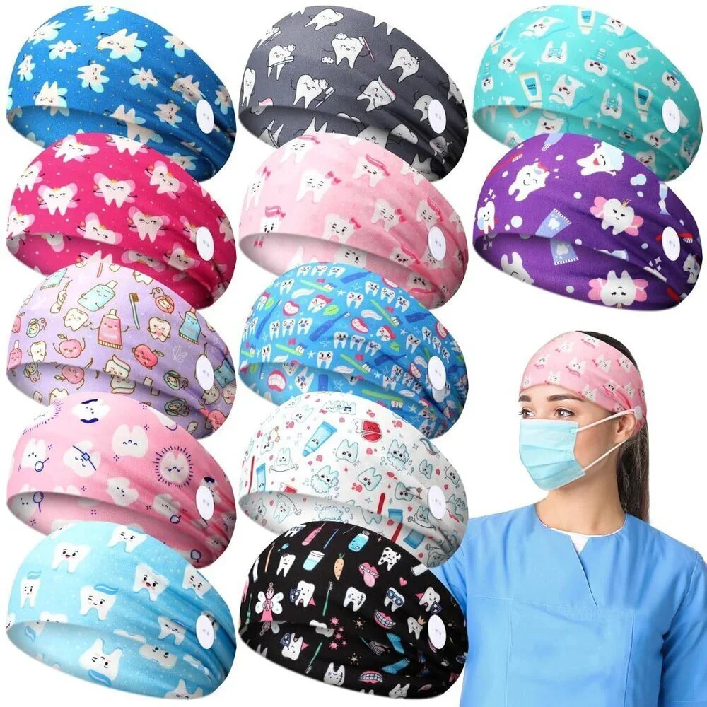 12 Pcs Nursing Headbands Non Slip Elastic with Buttons for Mask Mask Relief